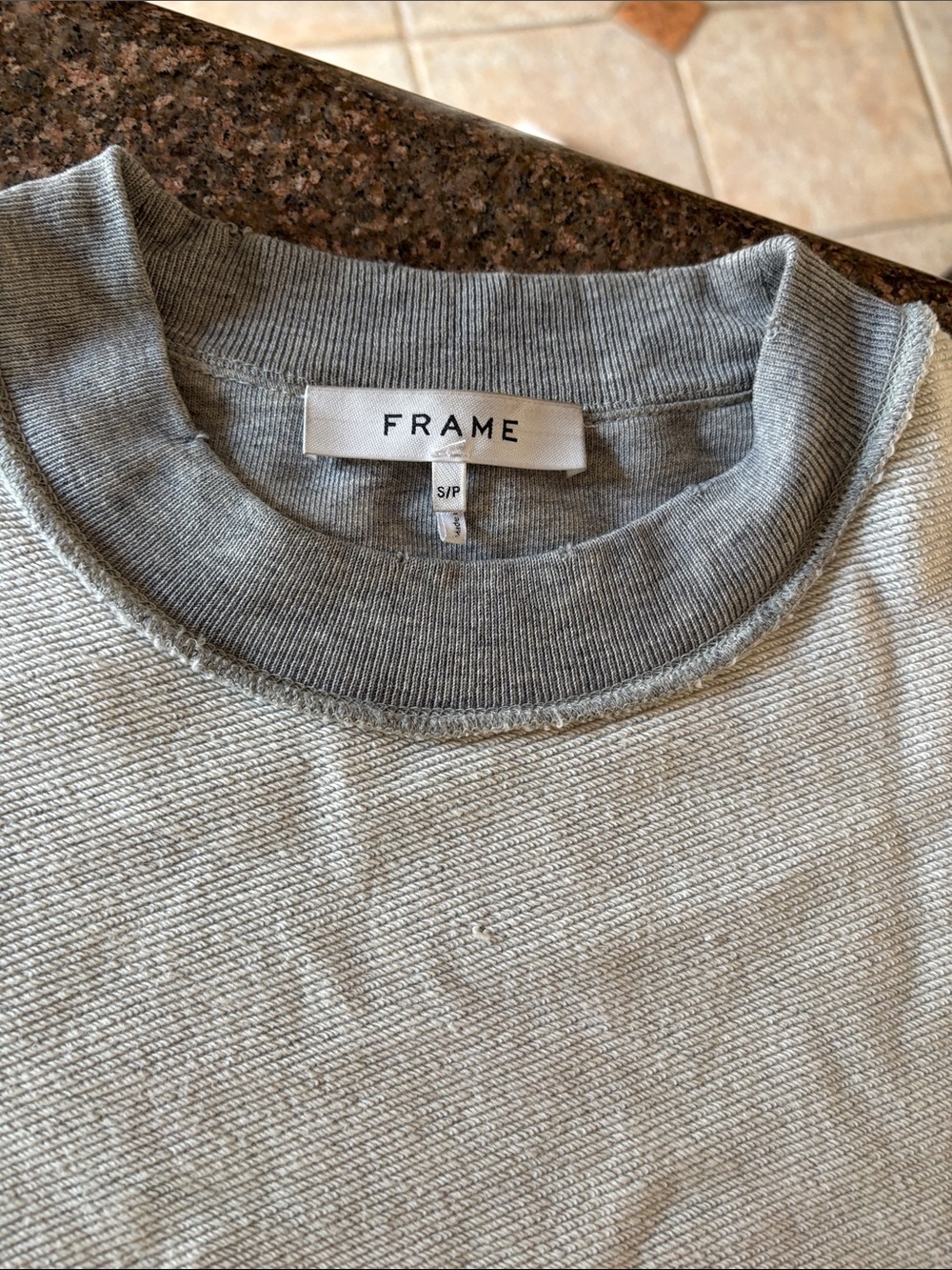 Frame Denim Light Gray Crewneck Sweatshirt with Contrast Trim - Picture 2 of 5